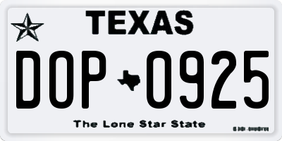TX license plate DOP0925