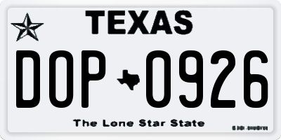 TX license plate DOP0926