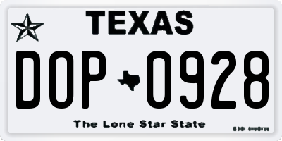 TX license plate DOP0928