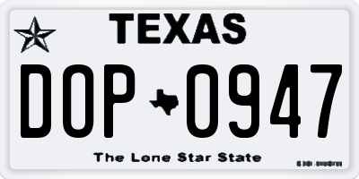 TX license plate DOP0947