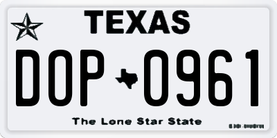 TX license plate DOP0961