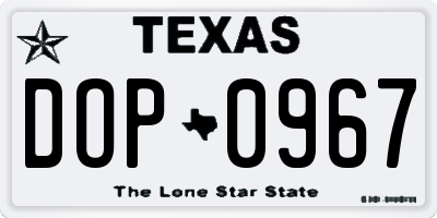 TX license plate DOP0967