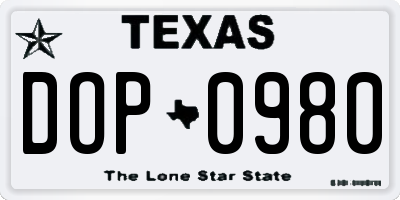 TX license plate DOP0980