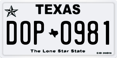 TX license plate DOP0981