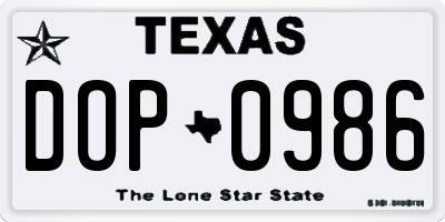 TX license plate DOP0986