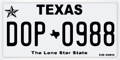 TX license plate DOP0988