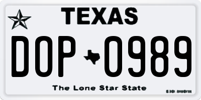 TX license plate DOP0989