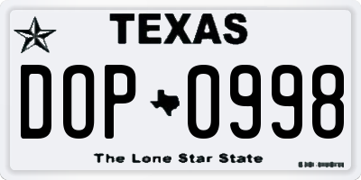 TX license plate DOP0998