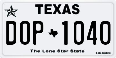 TX license plate DOP1040