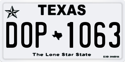 TX license plate DOP1063