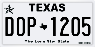 TX license plate DOP1205