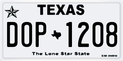TX license plate DOP1208