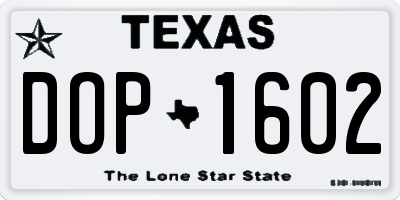 TX license plate DOP1602