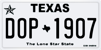 TX license plate DOP1907