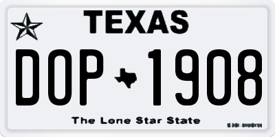 TX license plate DOP1908