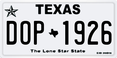 TX license plate DOP1926
