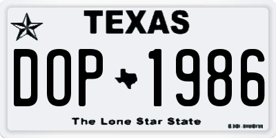 TX license plate DOP1986