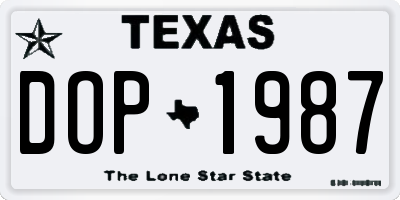 TX license plate DOP1987