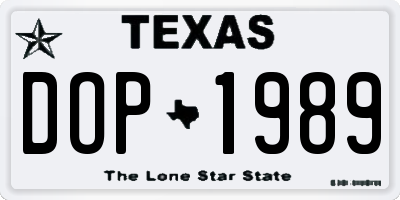 TX license plate DOP1989