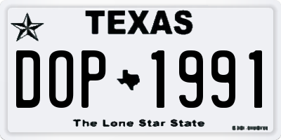 TX license plate DOP1991