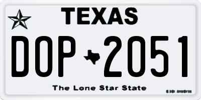 TX license plate DOP2051