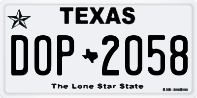 TX license plate DOP2058