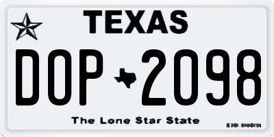 TX license plate DOP2098