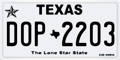TX license plate DOP2203