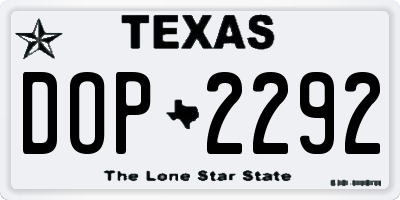 TX license plate DOP2292