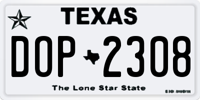 TX license plate DOP2308