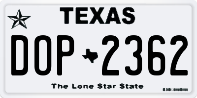 TX license plate DOP2362