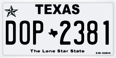 TX license plate DOP2381