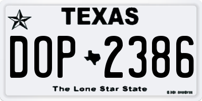 TX license plate DOP2386