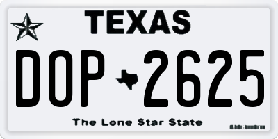 TX license plate DOP2625