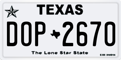 TX license plate DOP2670
