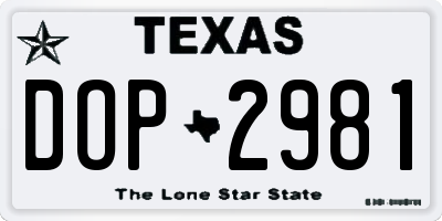 TX license plate DOP2981