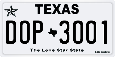 TX license plate DOP3001