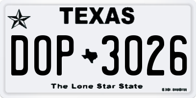 TX license plate DOP3026