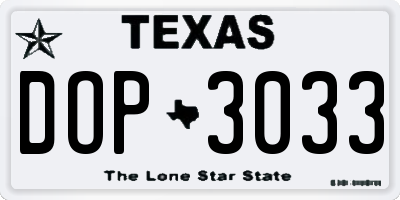 TX license plate DOP3033