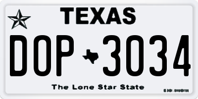 TX license plate DOP3034