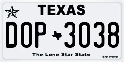 TX license plate DOP3038