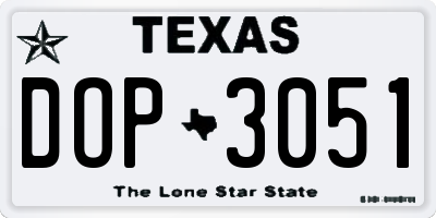 TX license plate DOP3051