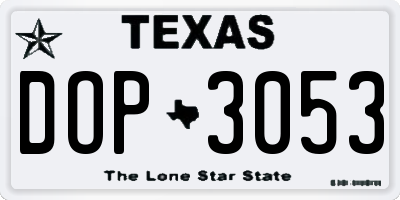TX license plate DOP3053