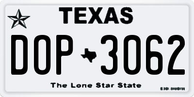 TX license plate DOP3062