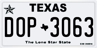 TX license plate DOP3063