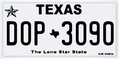 TX license plate DOP3090