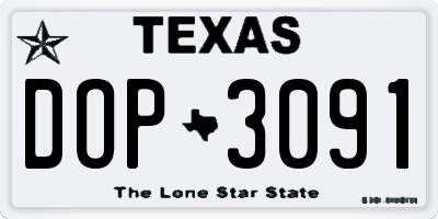 TX license plate DOP3091
