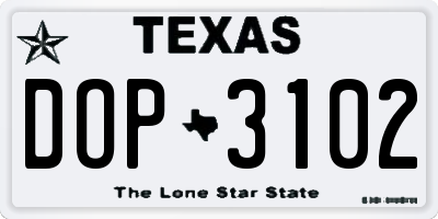 TX license plate DOP3102