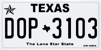 TX license plate DOP3103