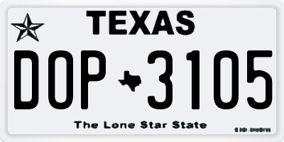 TX license plate DOP3105